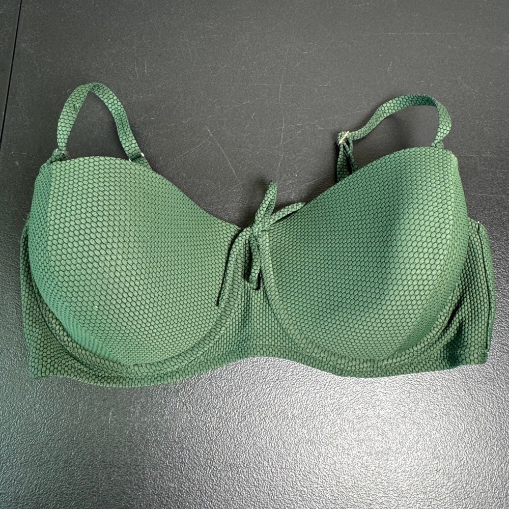 Shade & Shore Emerald Green Honeycomb Textured Underwire Bikini Top 36D